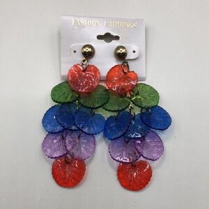 New old stock vintage colorful acrylic leaf leafy earrings long dangle drop